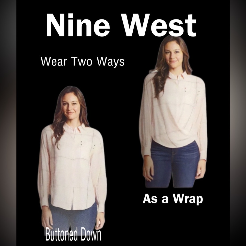 NWT Nine West Jeans Cameo Rose Divine Plaid Shirt, Convertible,‎ Size XL